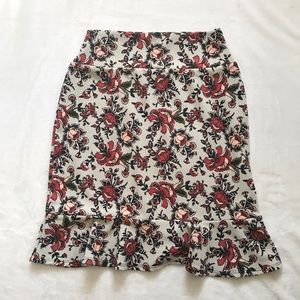 Floral Ruffle stretch pencil skirt